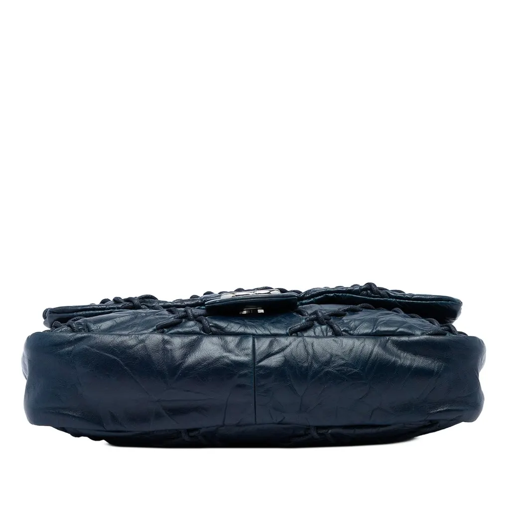 Chanel Medium Quilted Crinkled Calfskin Ultra Stitch Flap Blue Leather Very good - Inside View