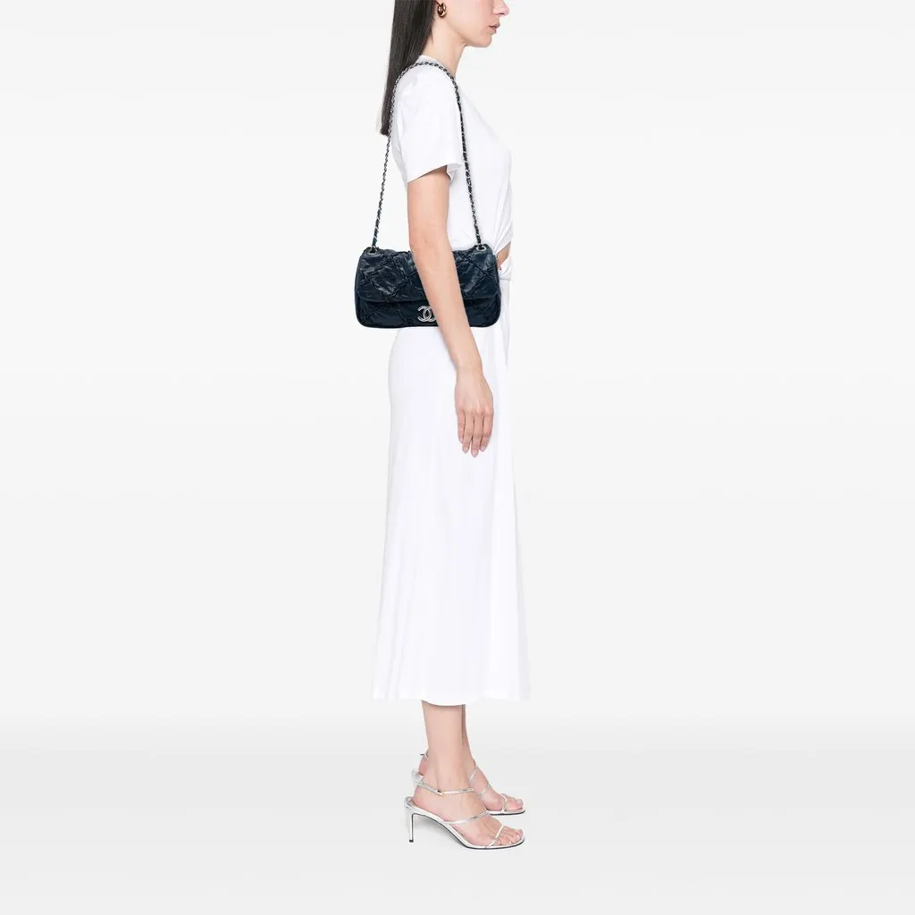 Chanel Medium Quilted Crinkled Calfskin Ultra Stitch Flap Blue Leather Very good - Box View