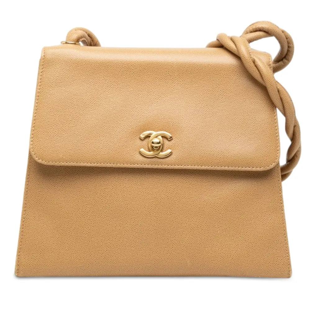 Chanel CC Caviar Twisted Strap Shoulder Bag Brown Leather Very good - Front View