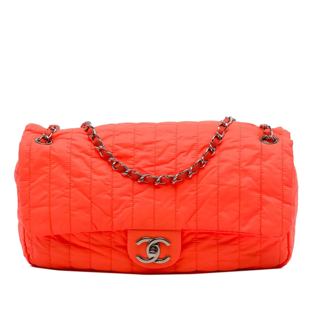 Chanel Jumbo Quilted Nylon Soft Shell Flap Orange Polyamide Good - Front View