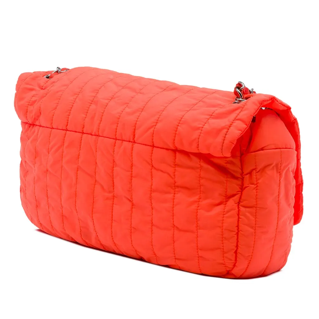 Chanel Jumbo Quilted Nylon Soft Shell Flap Orange Polyamide Good - Back View