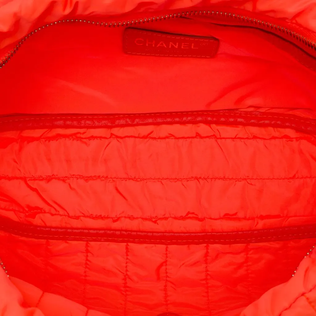 Chanel Jumbo Quilted Nylon Soft Shell Flap Orange Polyamide Good - Model View