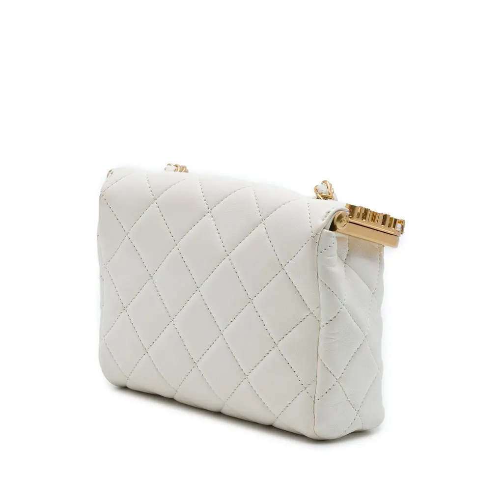 Chanel Mini Quilted Lambskin Paris Monaco Kiss Lock Vanity Bag White Leather Very good - Back View