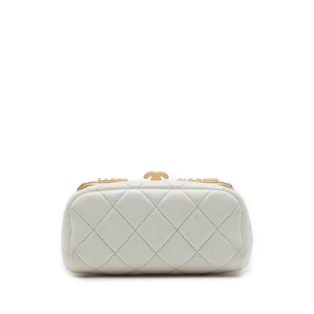 Chanel Mini Quilted Lambskin Paris Monaco Kiss Lock Vanity Bag White Leather Very good - Inside View