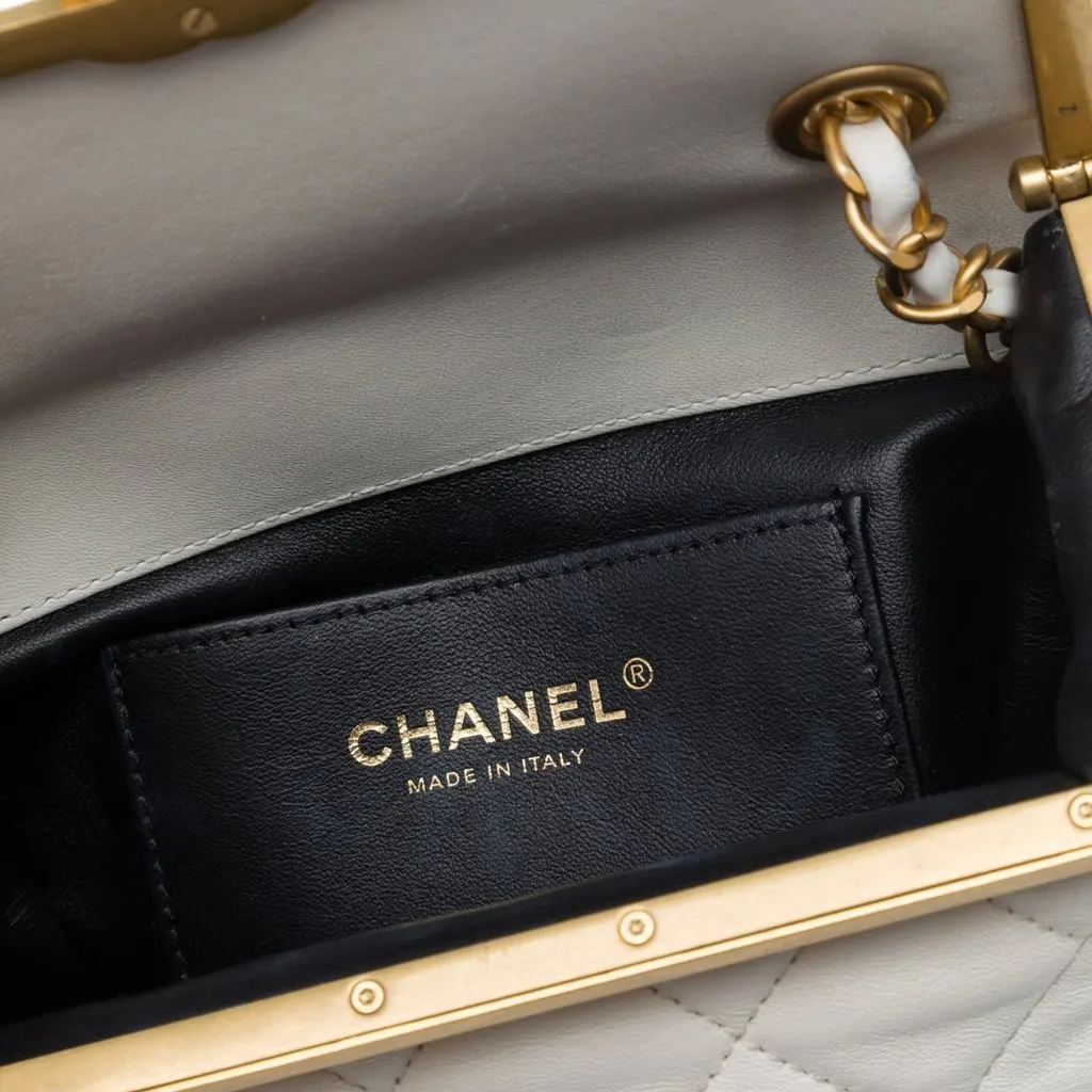Chanel Mini Quilted Lambskin Paris Monaco Kiss Lock Vanity Bag White Leather Very good - Box View