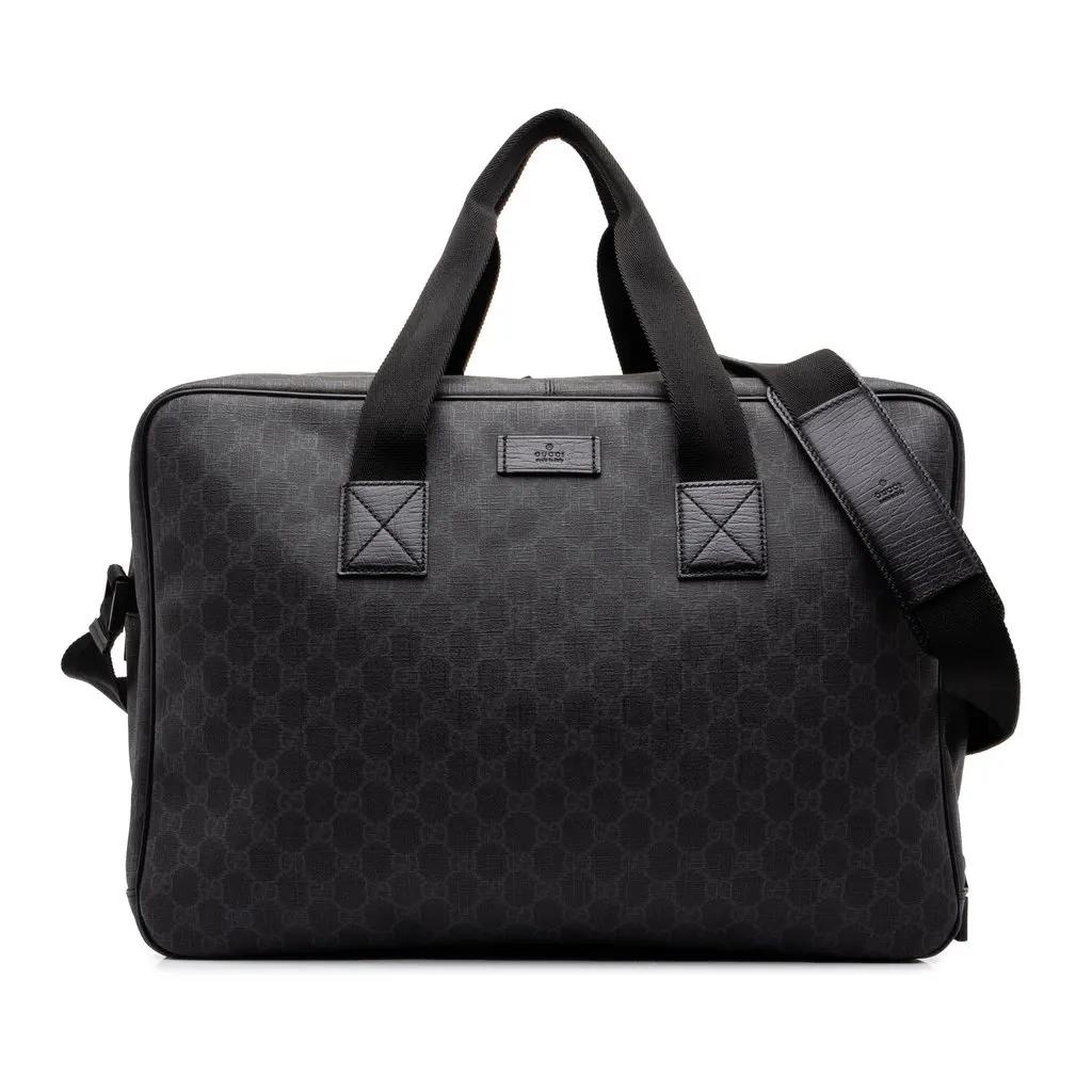 Gucci GG Supreme Travel Bag Black Canvas Good - Front View