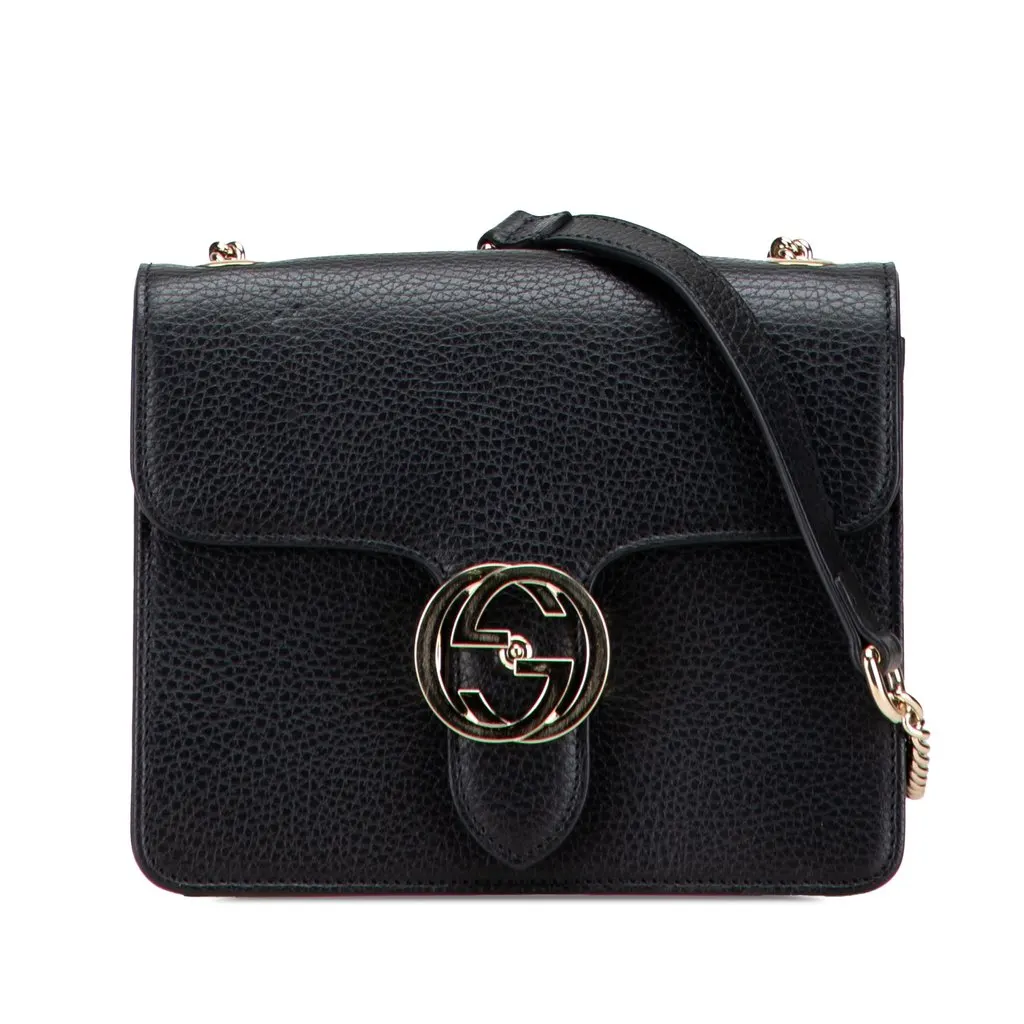 Gucci Small Dollar Calfskin Interlocking G Crossbody Black Leather Very good - Front View