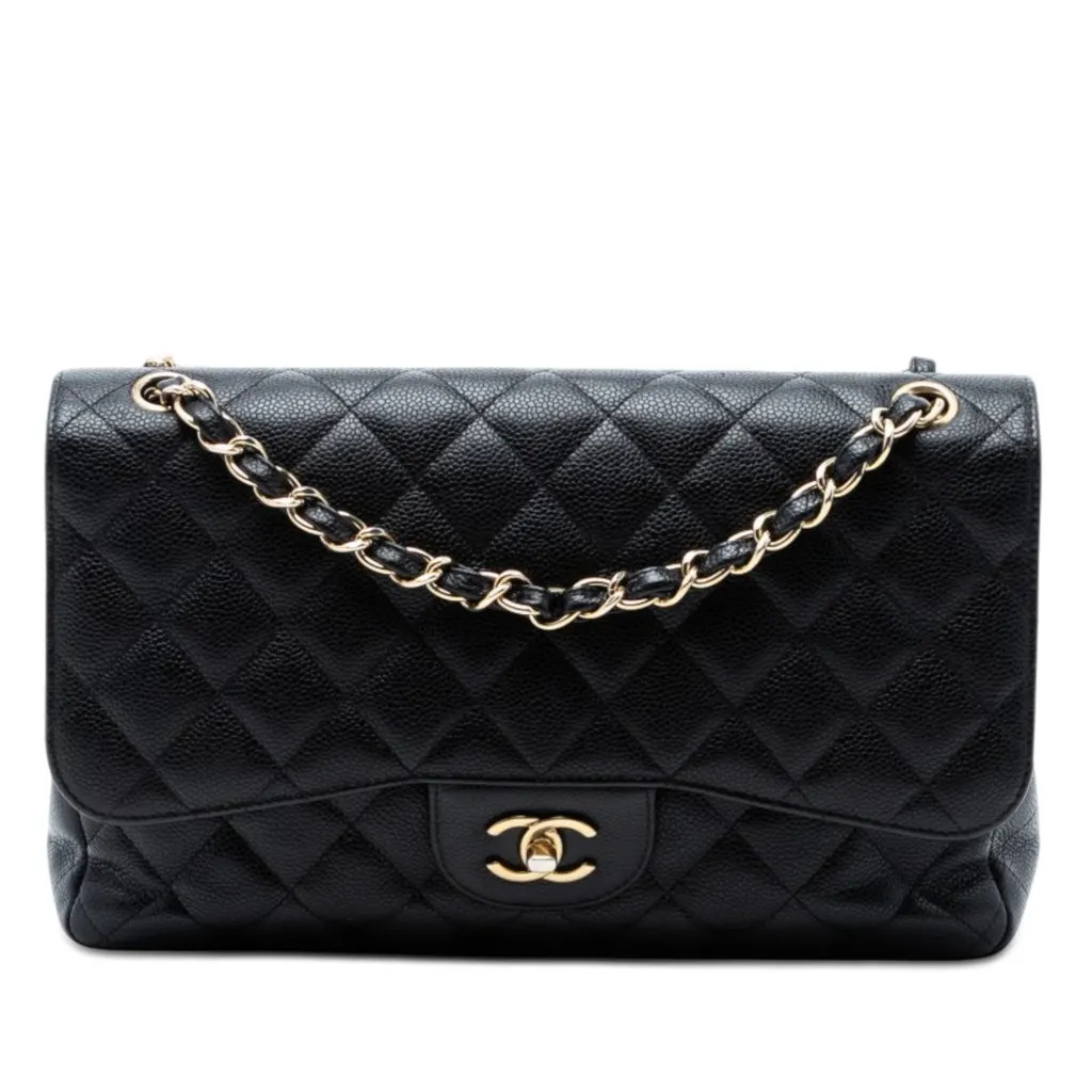 Chanel Jumbo Classic Caviar Double Flap Black Leather Very good - Front View