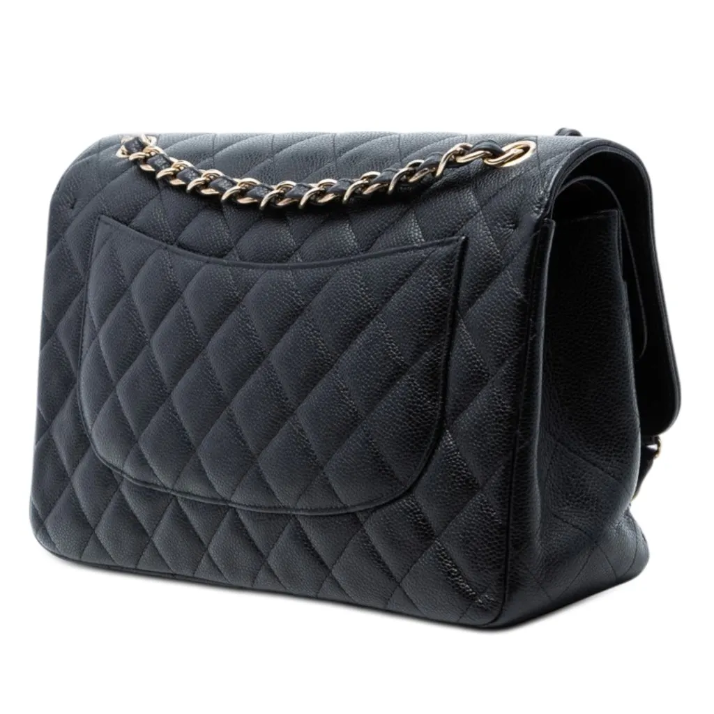 Chanel Jumbo Classic Caviar Double Flap Black Leather Very good - Back View