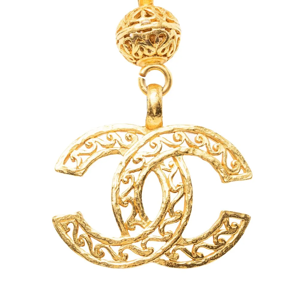 Chanel Gold Plated CC Filigree Ball Pendant Necklace Gold Metal Very good - Back View
