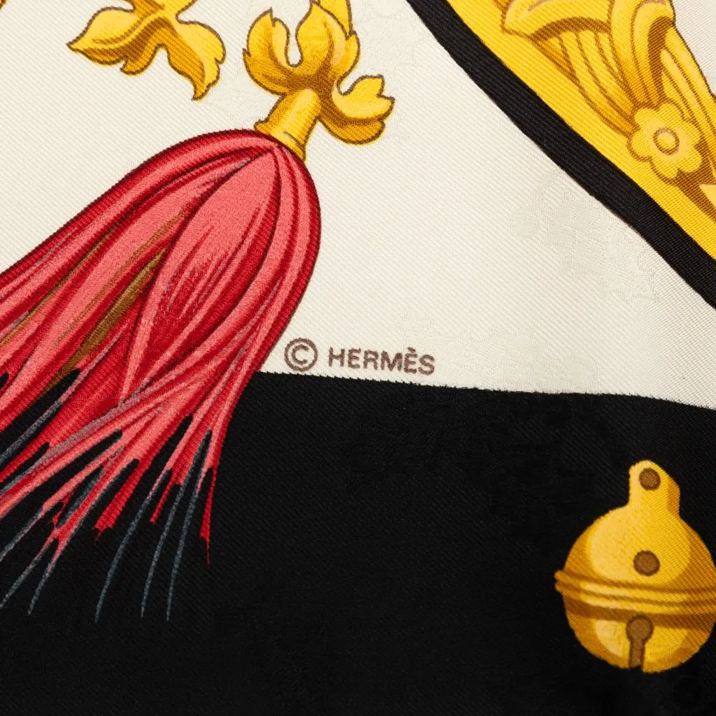 Hermès Plumes et Grelots Silk Scarf 90 White Very good - Box View