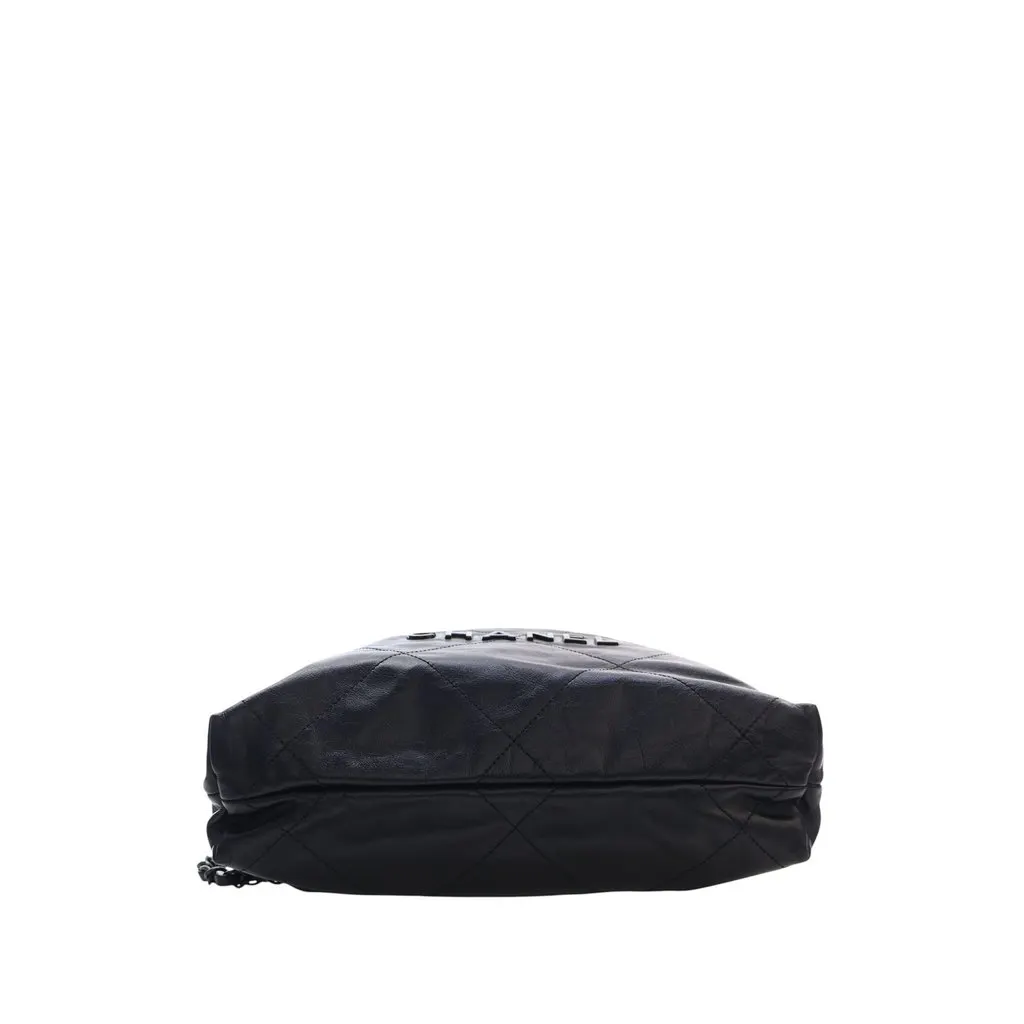 Chanel Large Quilted Shiny Calfskin 22 Backpack Black Leather Very good - Inside View
