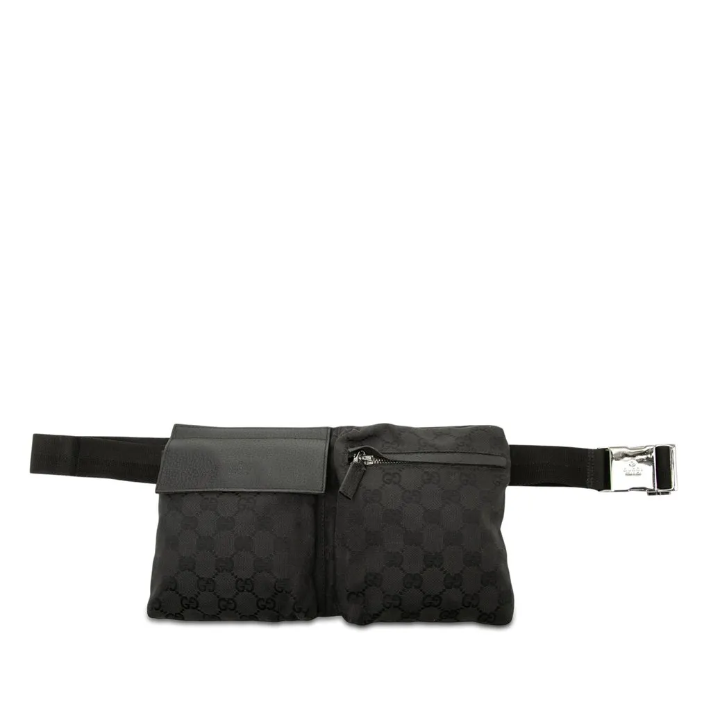 Gucci GG Canvas Double Pocket Belt Bag Black Very good - Front View