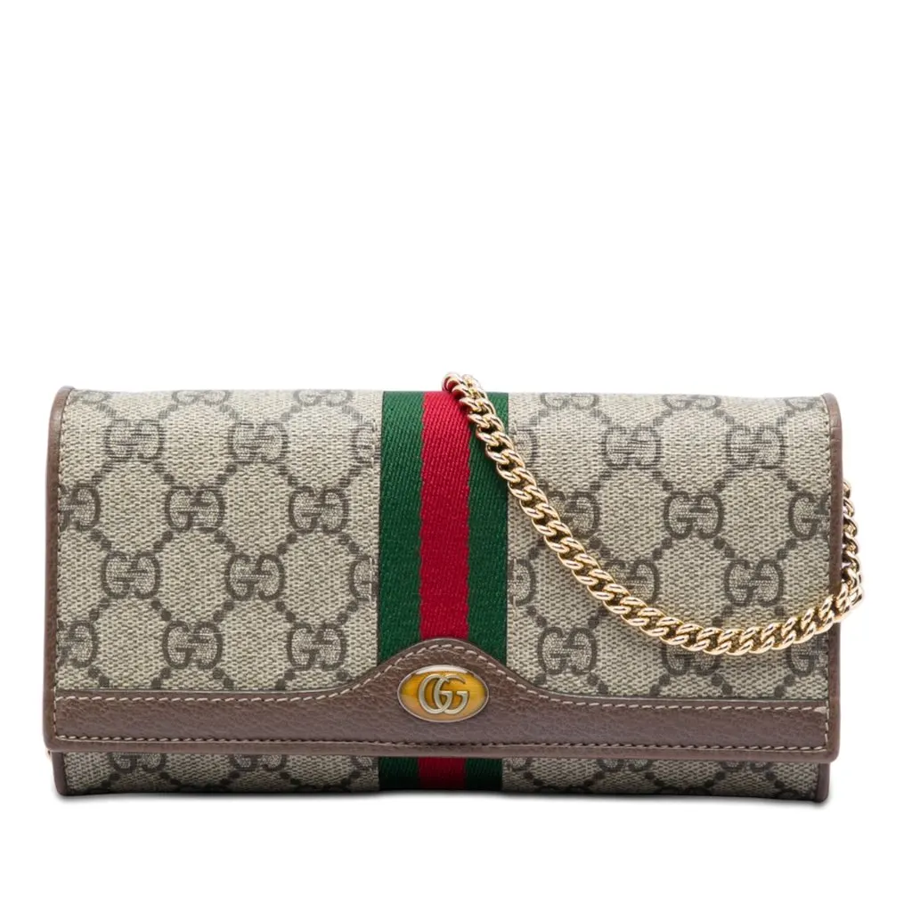 Gucci GG Supreme Web Ophidia Wallet on Chain Beige Very good - Front View