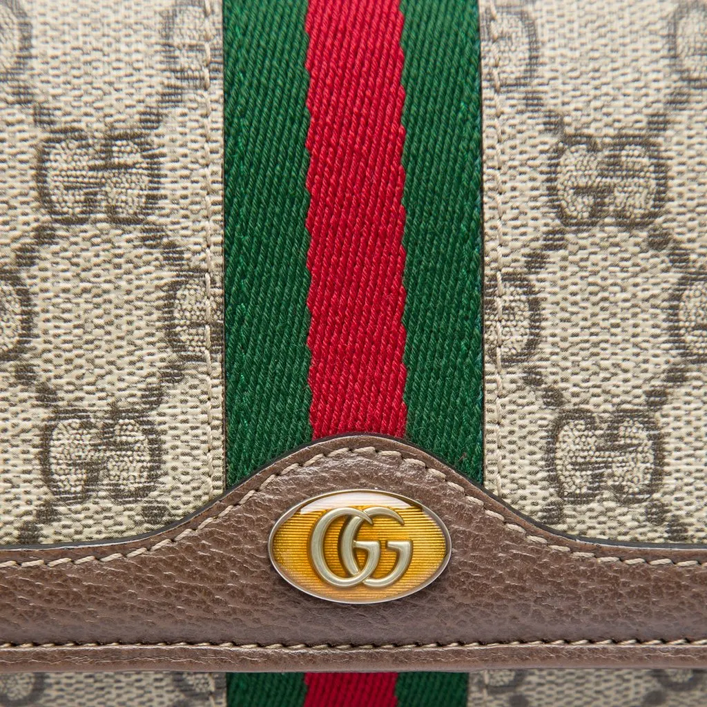 Gucci GG Supreme Web Ophidia Wallet on Chain Beige Very good - Box View
