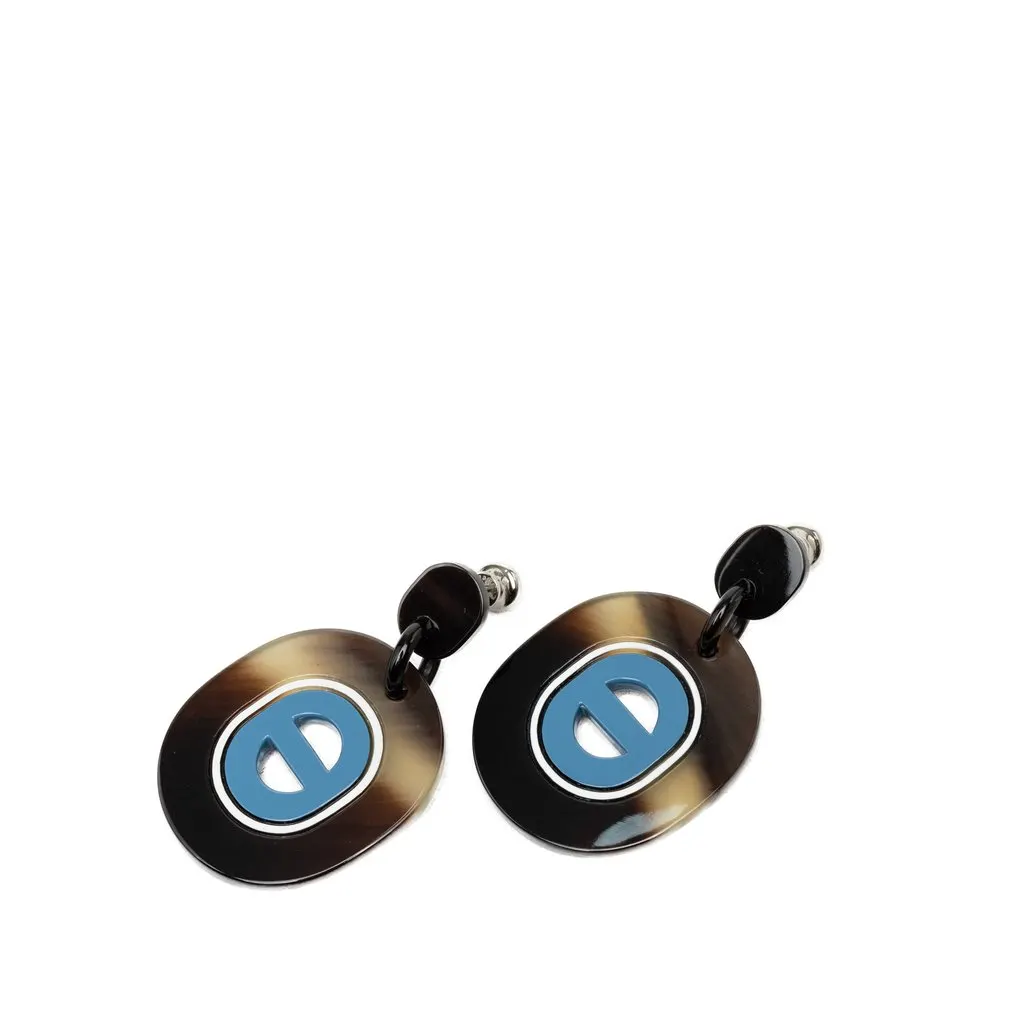 Hermès Buffalo Horn Lacquered and Palladium Plated Fidelio Village Drop Bullet Back Earrings Black Very good - Front View