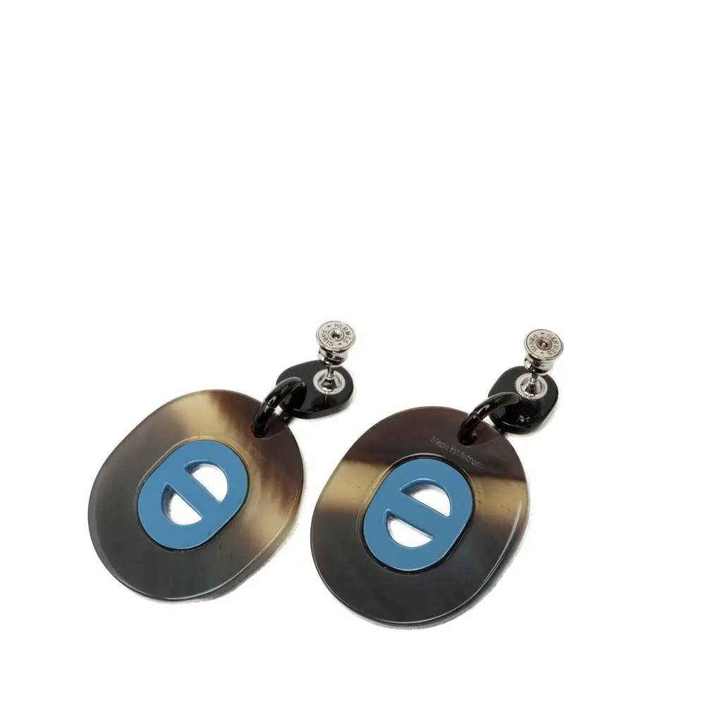 Hermès Buffalo Horn Lacquered and Palladium Plated Fidelio Village Drop Bullet Back Earrings Black Very good - Back View