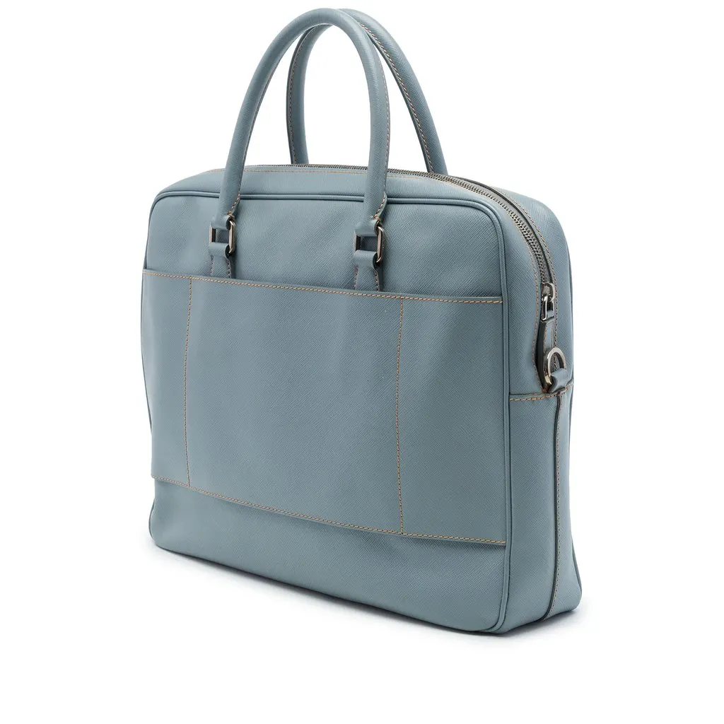 Prada Saffiano Business Bag Blue Leather Very good - Back View