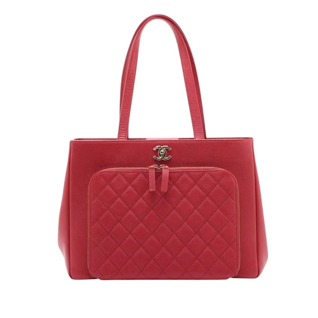 Chanel Quilted Caviar Business Affinity Shopping Tote Red Leather Very good - Front View