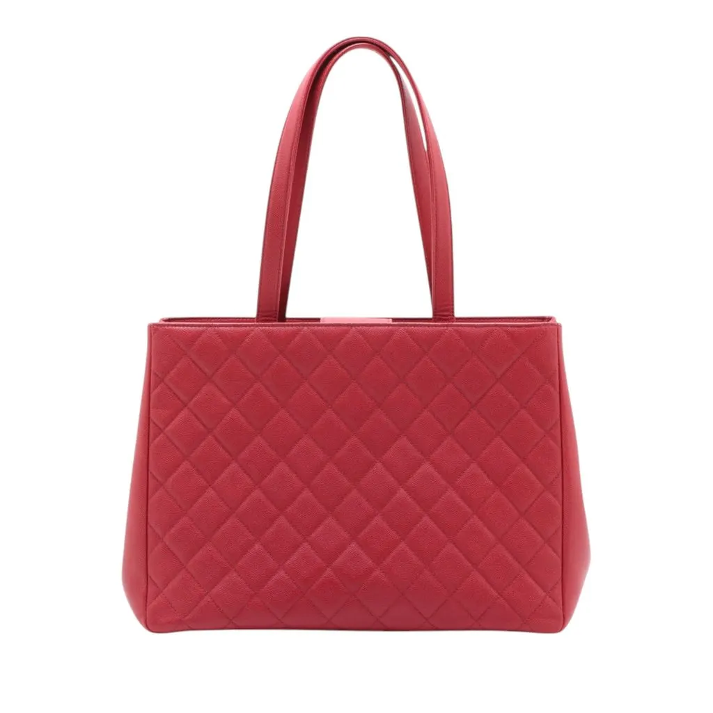 Chanel Quilted Caviar Business Affinity Shopping Tote Red Leather Very good - Back View