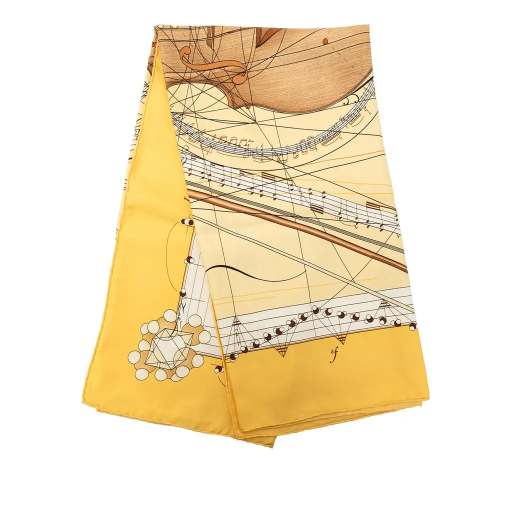 Hermès La Musique des Spheres Silk Scarf 90 Yellow Silk Good - Front View