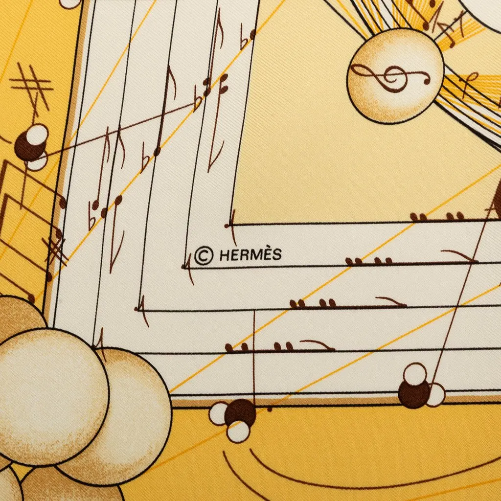 Hermès La Musique des Spheres Silk Scarf 90 Yellow Silk Good - Inside View