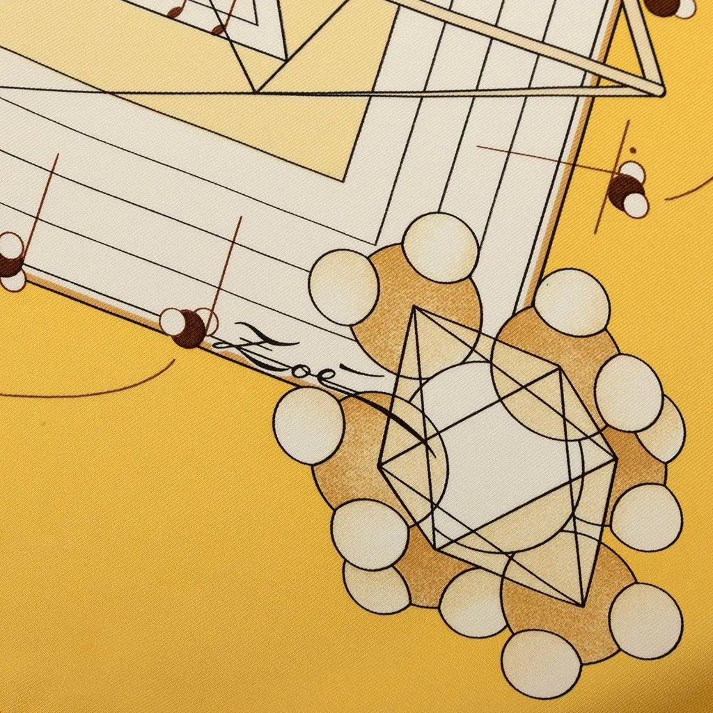 Hermès La Musique des Spheres Silk Scarf 90 Yellow Silk Good - Box View