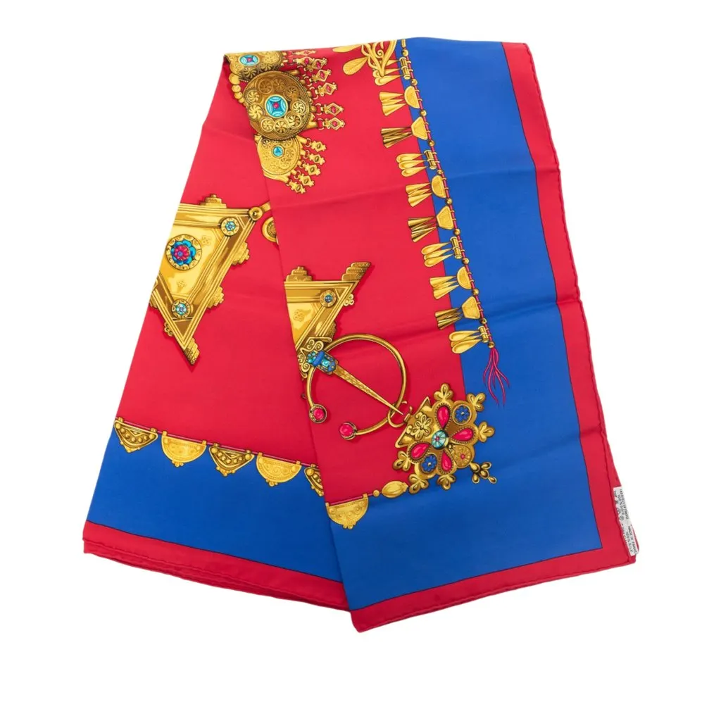 Hermès Parures des Sables Silk Scarf 90 Red Very good - Front View