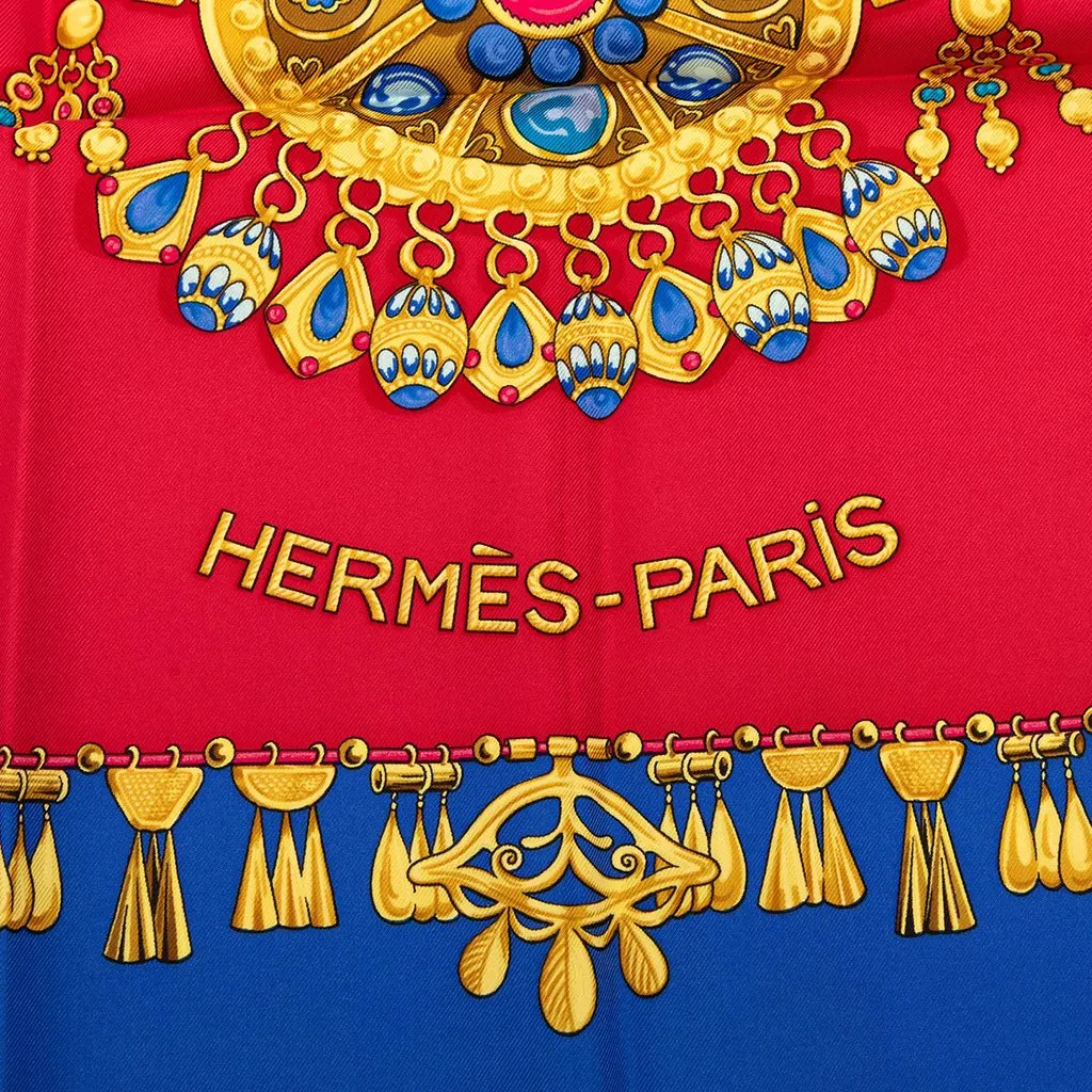 Hermès Parures des Sables Silk Scarf 90 Red Very good - Back View