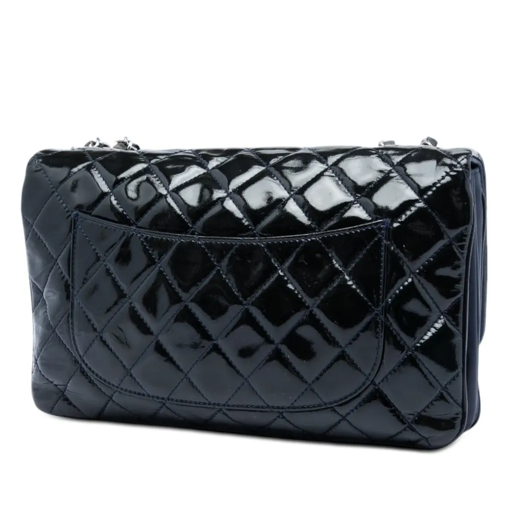 Chanel Jumbo Quilted Patent 3 Compartment Flap Blue Leather Very good - Back View