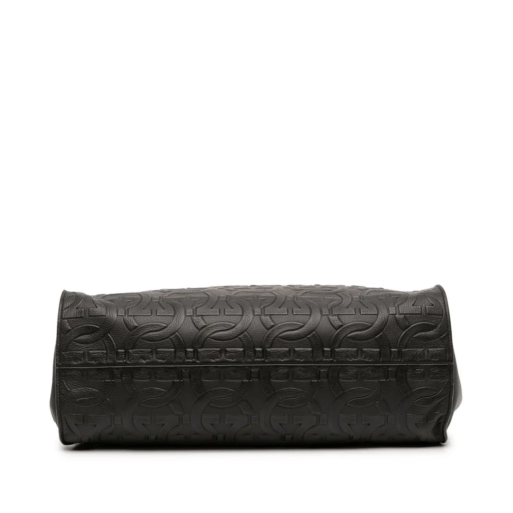 Salvatore Ferragamo Gancini Embossed Calfskin Trifolio Tote Black Leather Good - Inside View
