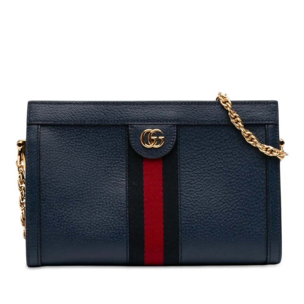 Gucci Small Calfskin Web Ophidia Chain Crossbody Blue Leather Very good - Front View
