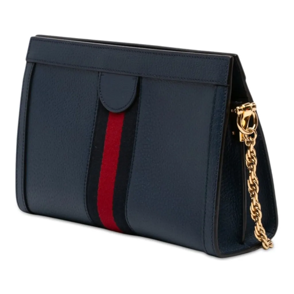 Gucci Small Calfskin Web Ophidia Chain Crossbody Blue Leather Very good - Back View