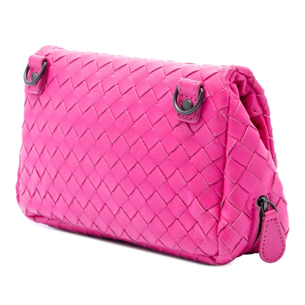 Bottega Veneta Mini Nappa Intrecciato Expandable Chain Flap Crossbody Pink Leather Very good - Back View