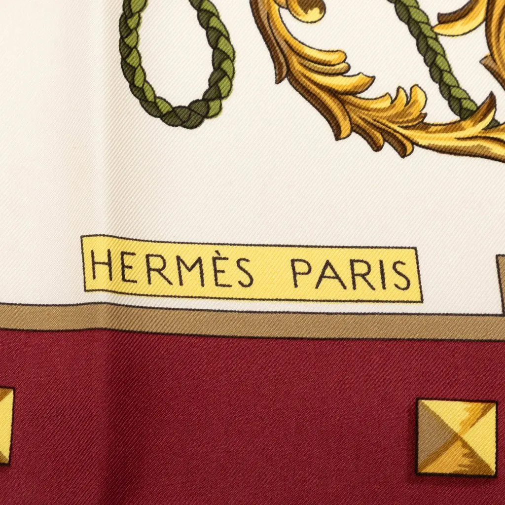 Hermès Les Cles Silk Scarf 90 White Very good - Inside View