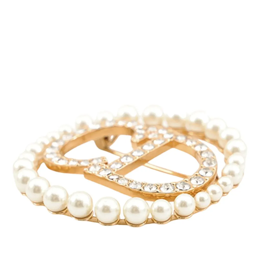 Dior Gold Plated Faux Pearl Strass Clair D Lune Brooch Gold Metal Very good - Back View
