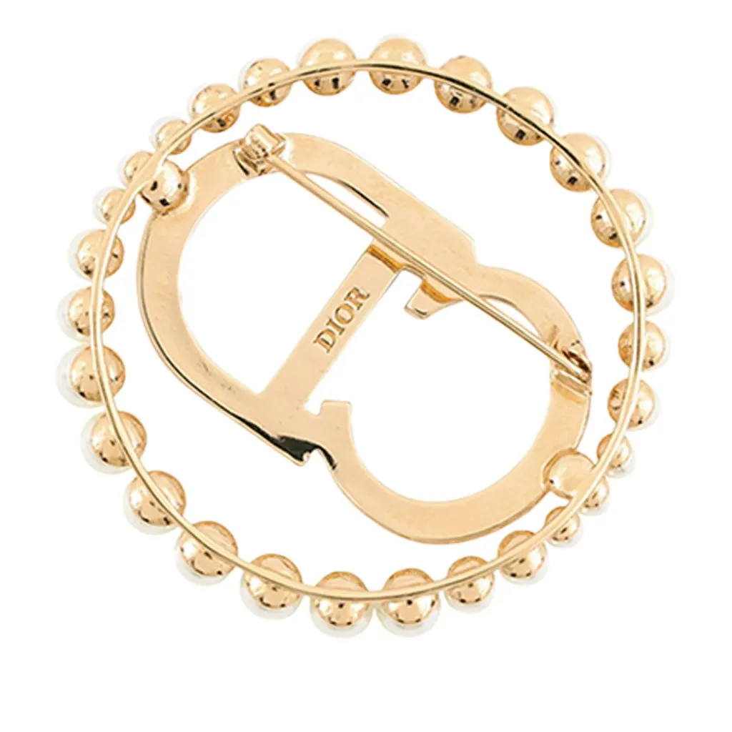 Dior Gold Plated Faux Pearl Strass Clair D Lune Brooch Gold Metal Very good - Inside View
