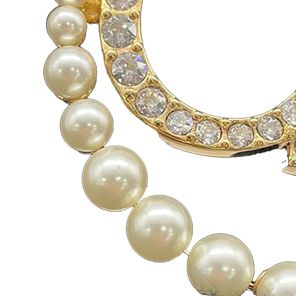 Dior Gold Plated Faux Pearl Strass Clair D Lune Brooch Gold Metal Very good - Box View