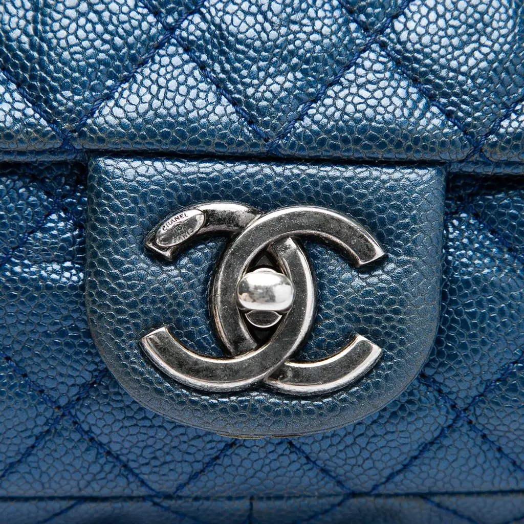 Chanel Medium Quilted Iridescent Caviar Easy Flap Blue Leather Very good - Box View