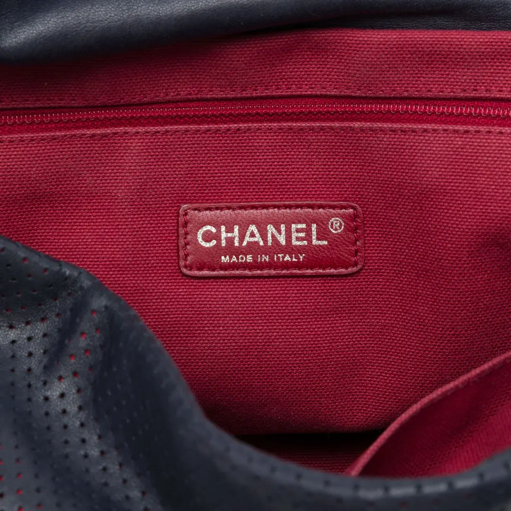 Chanel Perforated Calfskin Expandable Shoulder Bag Blue Leather Very good - Box View