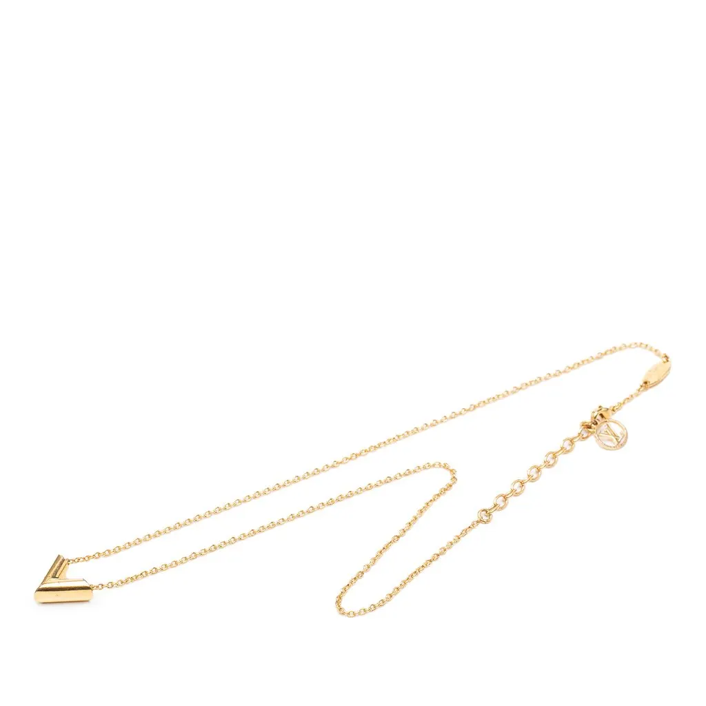 Louis Vuitton Gold Plated Essential V Necklace Gold Metal Good - Front View