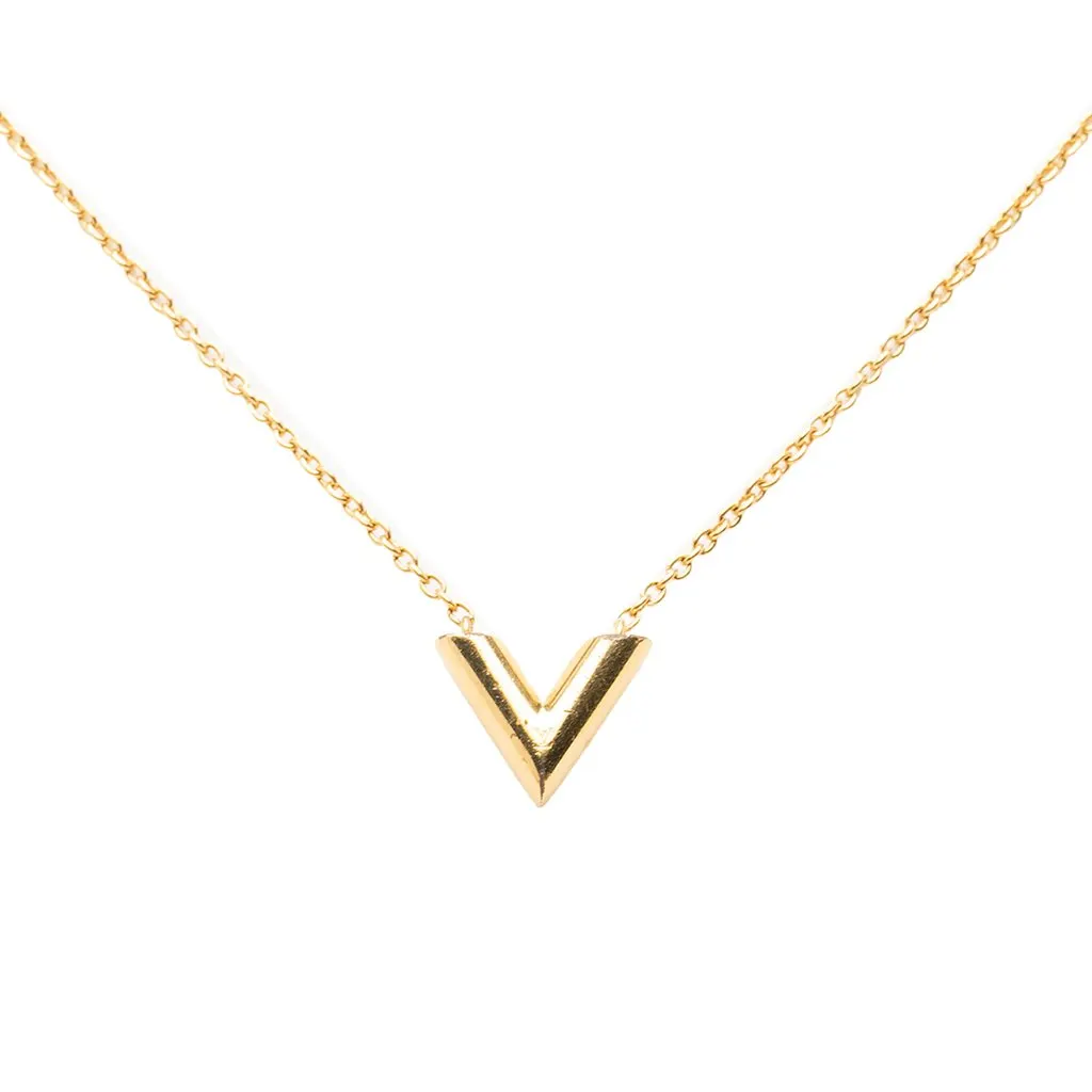 Louis Vuitton Gold Plated Essential V Necklace Gold Metal Good - Back View