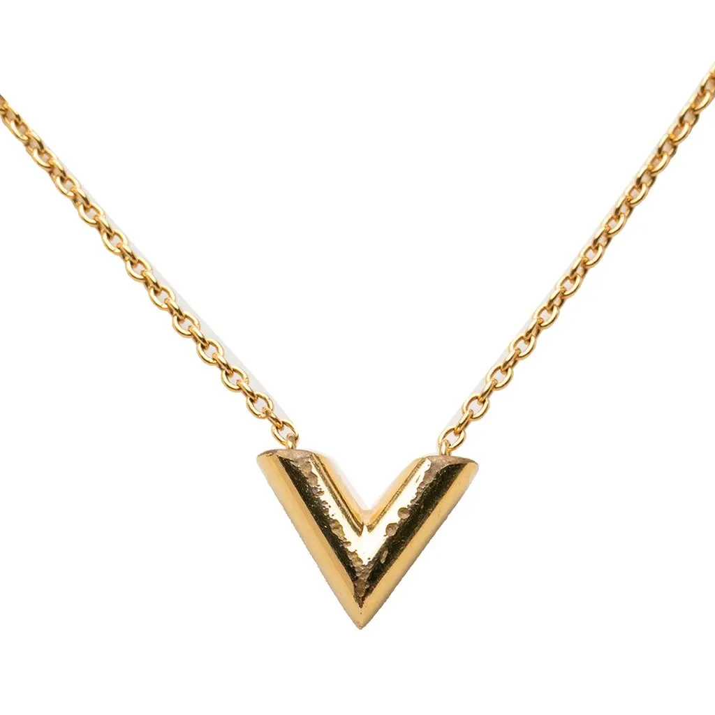 Louis Vuitton Gold Plated Essential V Necklace Gold Metal Good - Inside View