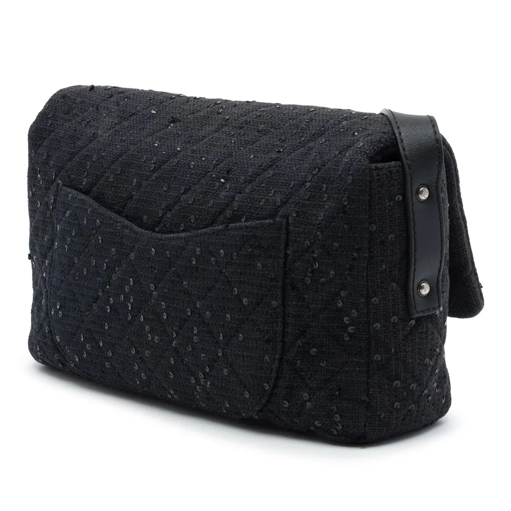Chanel Jumbo Sequin Embellished Quilted Tweed Reissue 2.55 Messenger Flap Black Tweed Very good - Back View