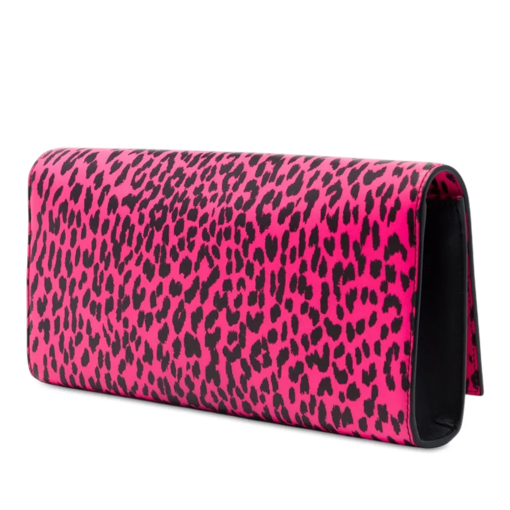 Saint Laurent Leather Leopard Print Monogram Cassandre Clutch Pink Leather Good - Back View