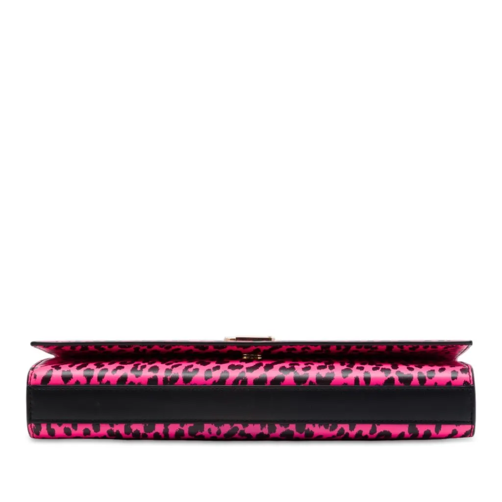 Saint Laurent Leather Leopard Print Monogram Cassandre Clutch Pink Leather Good - Inside View