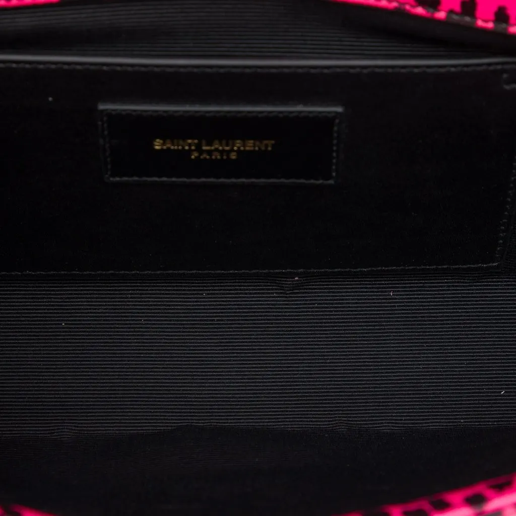 Saint Laurent Leather Leopard Print Monogram Cassandre Clutch Pink Leather Good - Model View