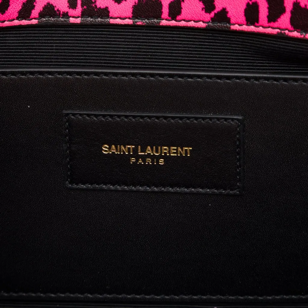 Saint Laurent Leather Leopard Print Monogram Cassandre Clutch Pink Leather Good - Box View