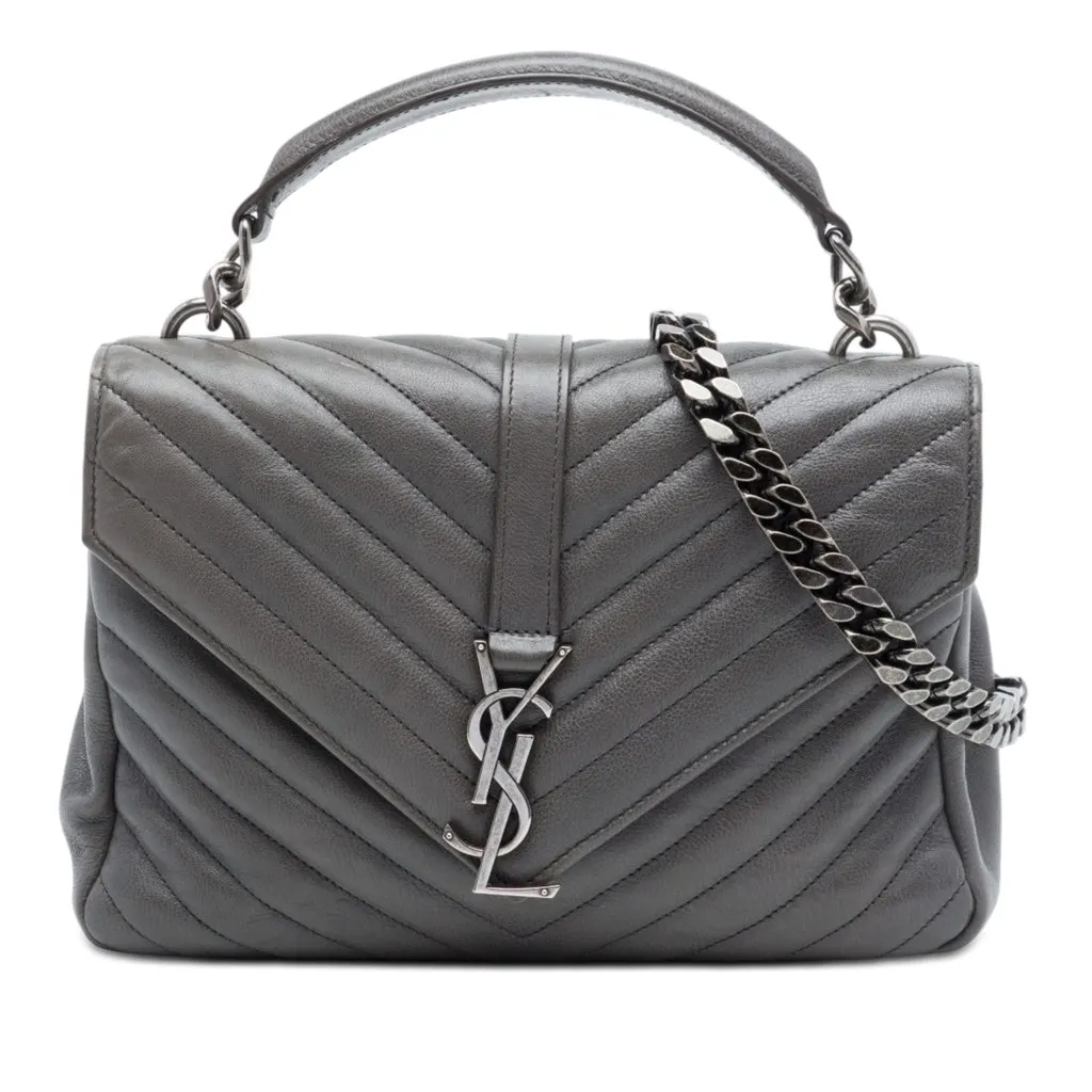 Saint Laurent Medium Chevron Sheepskin Monogram College Satchel MultiColor Leather Good - Front View