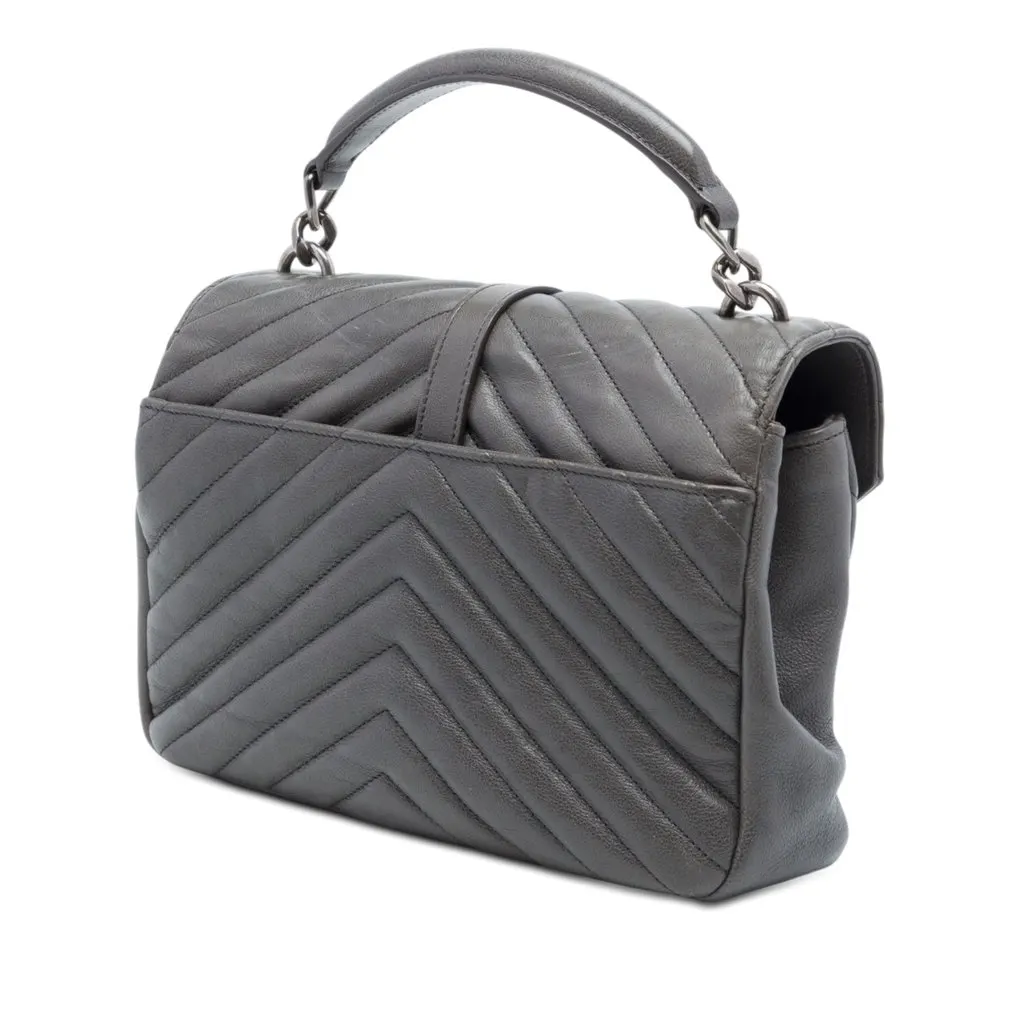 Saint Laurent Medium Chevron Sheepskin Monogram College Satchel MultiColor Leather Good - Back View